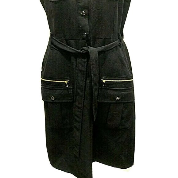 SHARANGANO Navy Blue Collared Tie Waist Dress - Picture 2 of 7